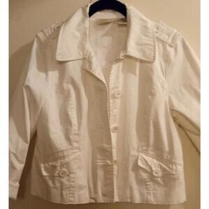 Studio Works Size Petite Medium, White Denim Jacket, Brand New No Tags